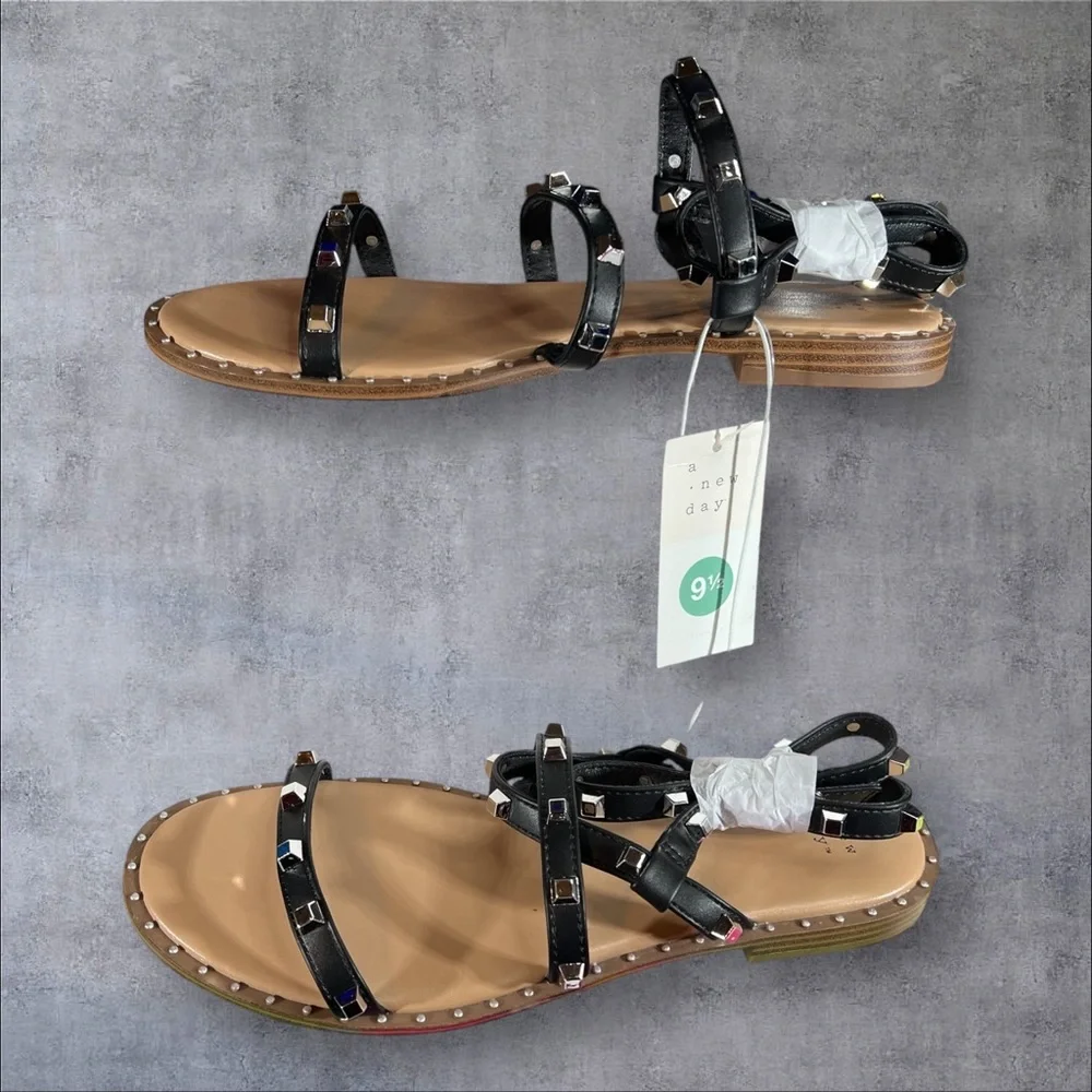 Studded Black Strappy Sandals Astrid by a new day NEW NWT